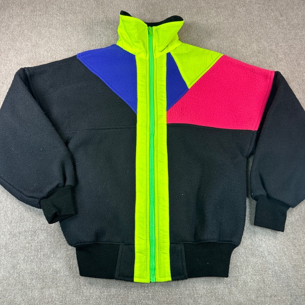 Vintage London Fog Colorblock Fleece Jacket Neon 80s 90s Bomber Size 12